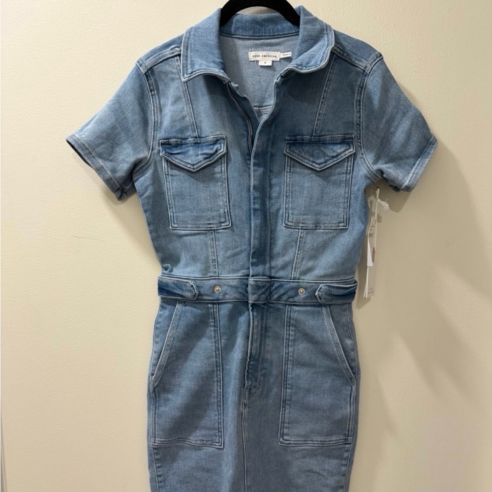 Good American Light Blue Denim Midi Dress
